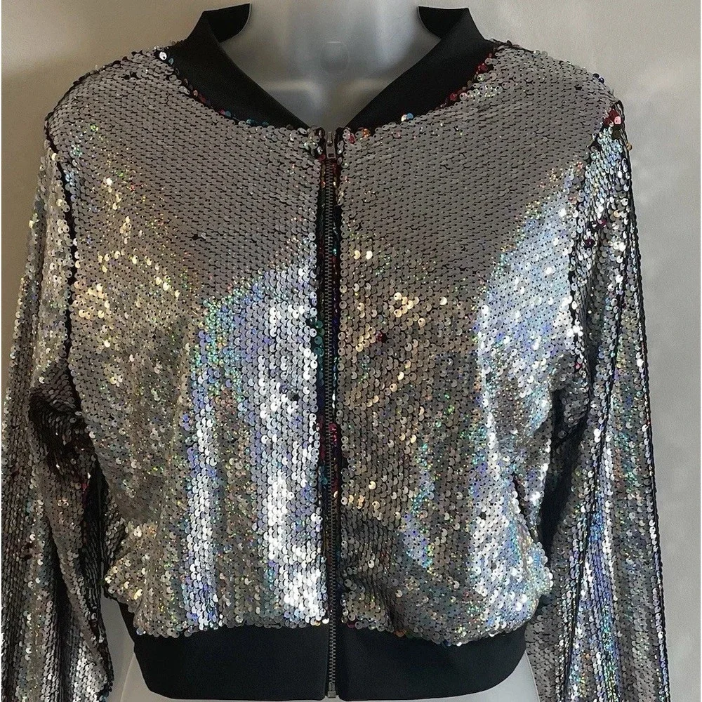 URBAN GROOVE HIP HOP COSTUME SILVER SEQUIN Girls SIZE XL 14 16 Dance X-Large‎